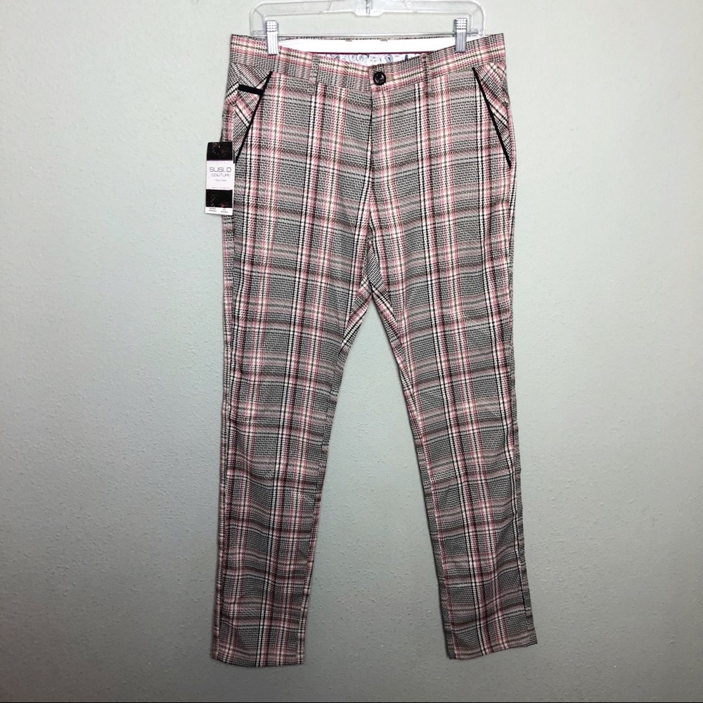 Suslo Couture Plaid Pink Trouser Pants 32x32